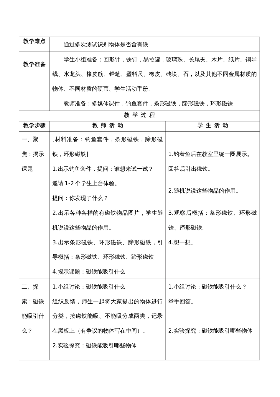 2018版二年级下册科学教科版第一单元《磁铁》教案从容SQ辛_第2页