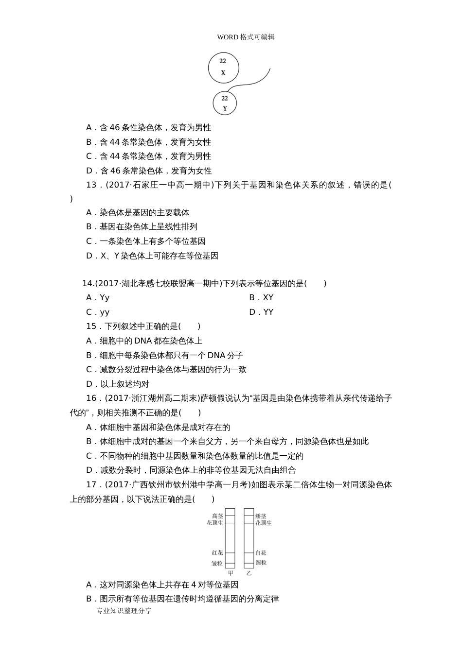 人版高中生物必修二第2章基因和染色体的关系单元测试题含答案解析_第3页