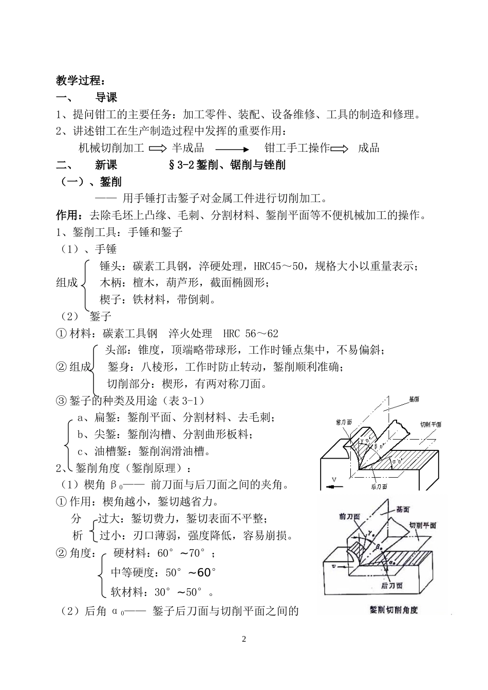 钳工工艺学教案錾削、锯削和锉削_第2页