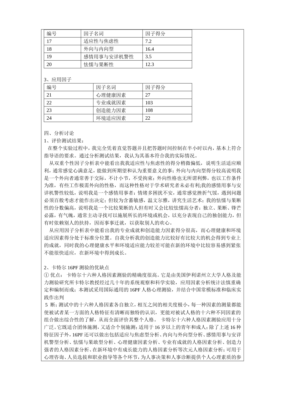 实验报告7——卡特尔十六种人格测验_第3页