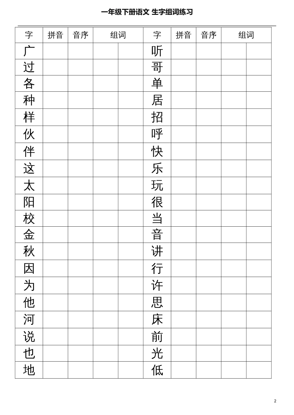 新人教版小学一年级语文下册生字查字典[5页]_第2页