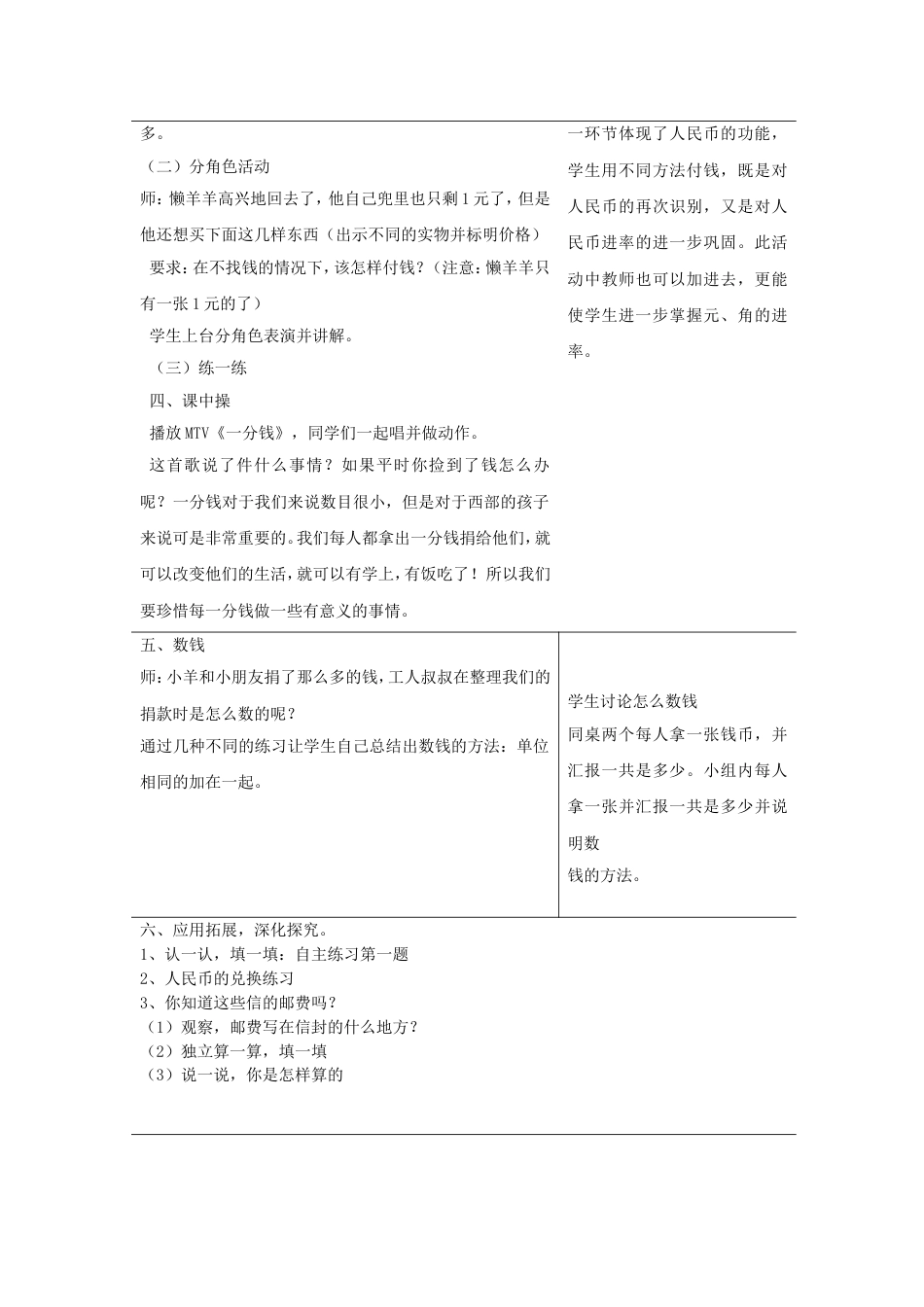 青岛版一年级数学下册《人民币的认识》教学设计_第3页