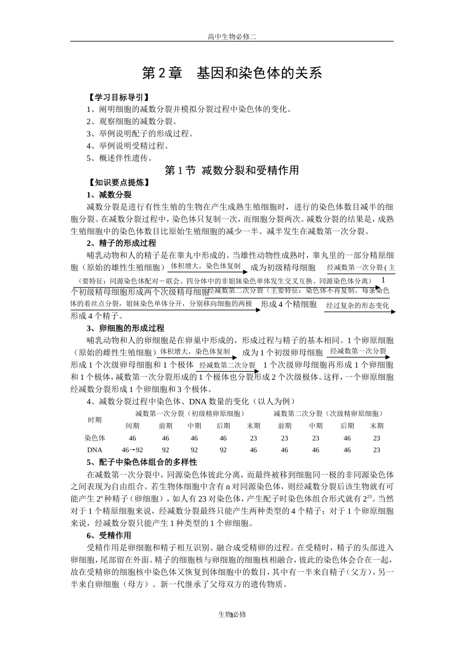 人教版试题试卷高中生物必修二第2章全章复习《基因和染色体的关系》单元测试含答案[14页]_第1页
