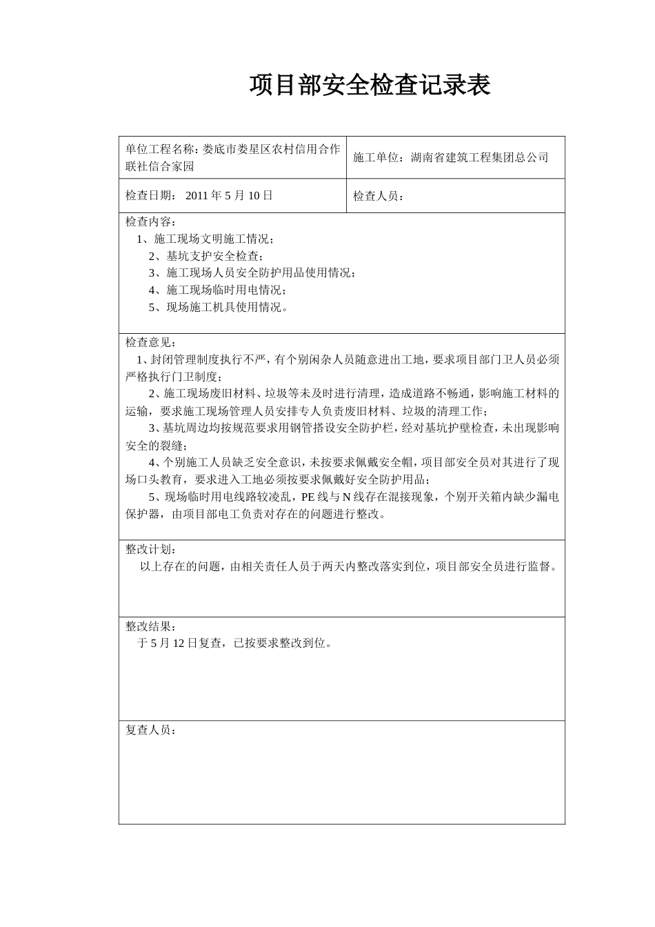 项目部安全检查记录表[47页]_第1页