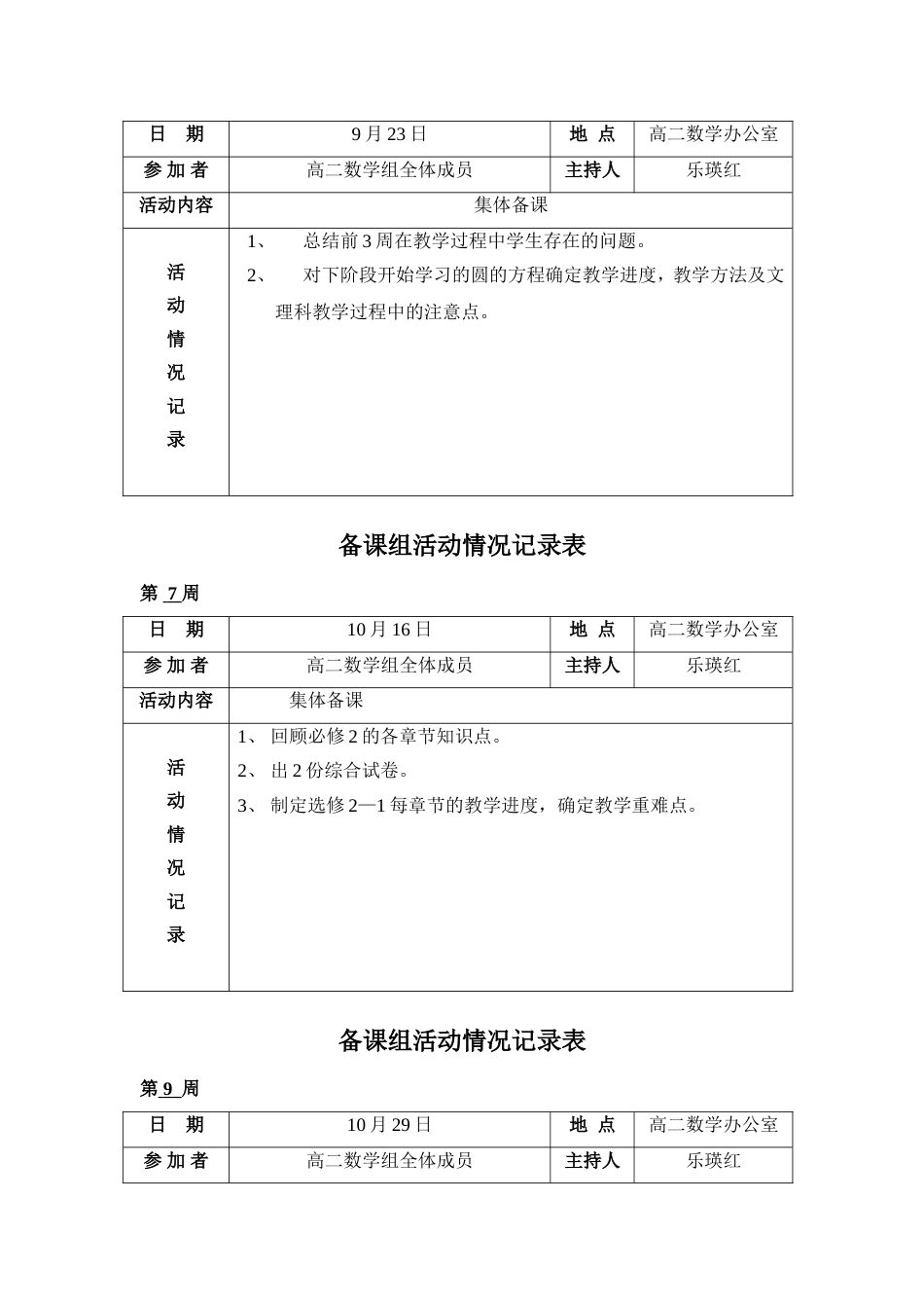 高二数学备课组活动总结和记录[6页]_第2页