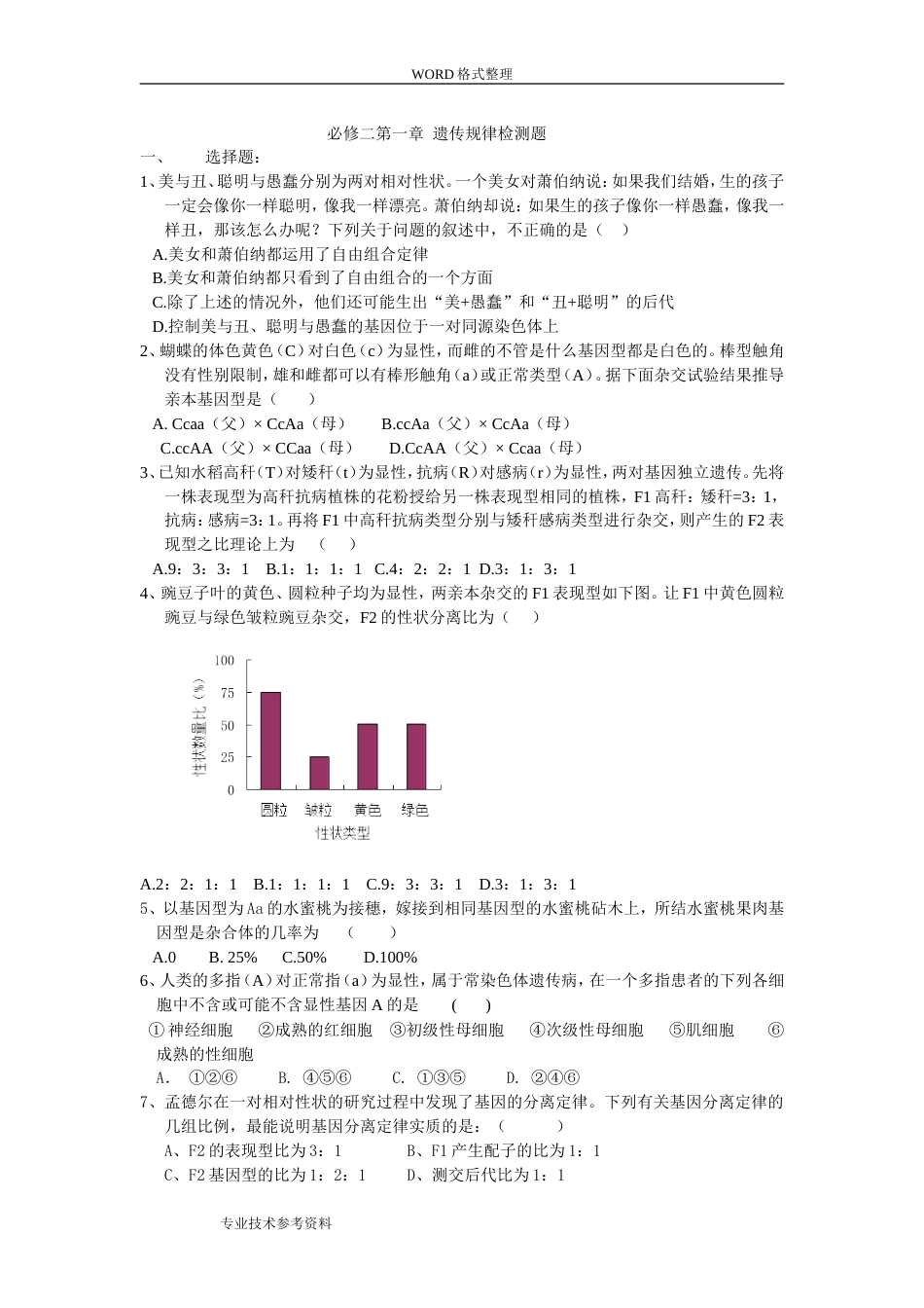 高中生物必修二基因分离定律及自由组合定律练习试题及答案解析_第1页