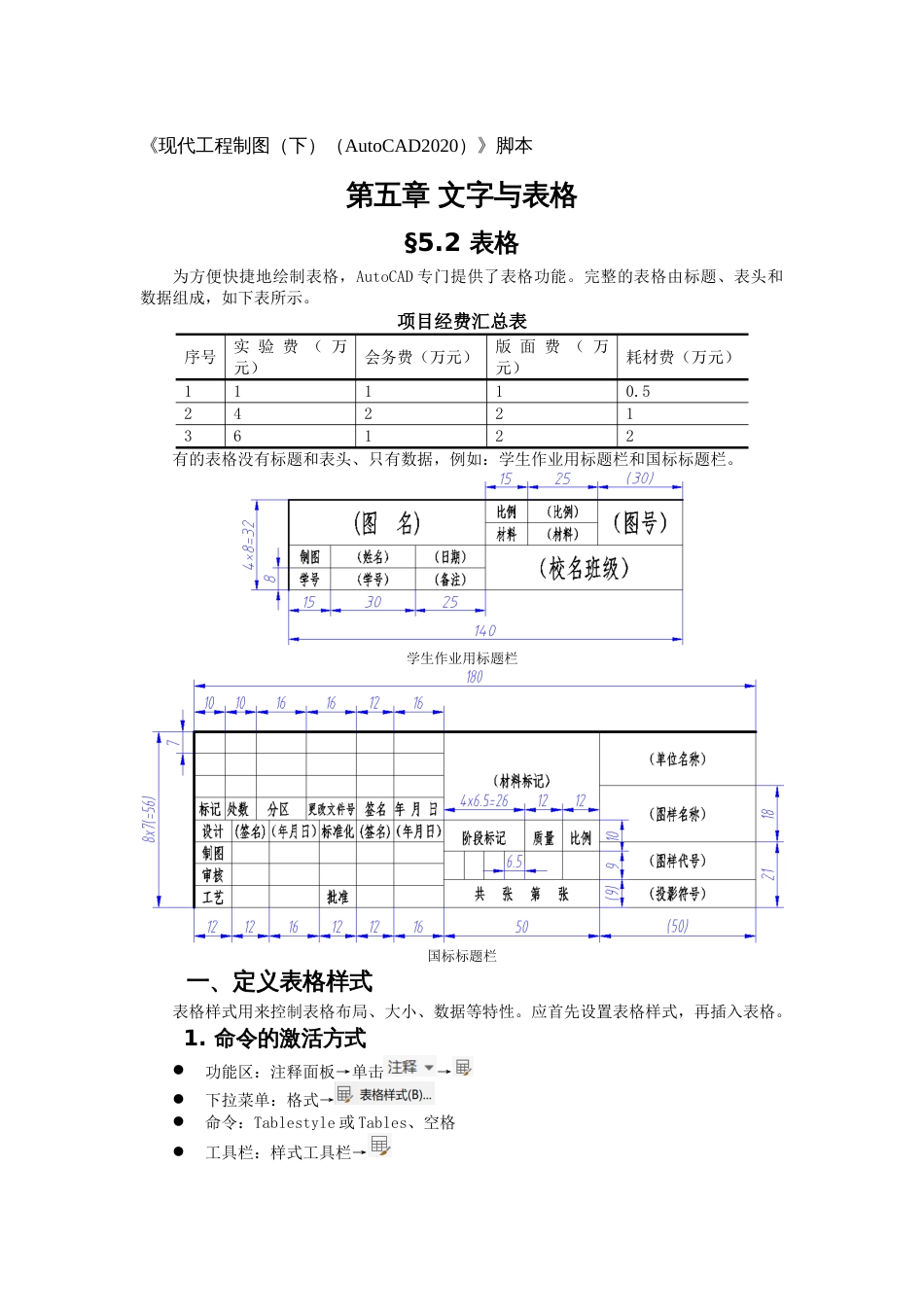 第五周：5.2表格现代工程制图_第1页