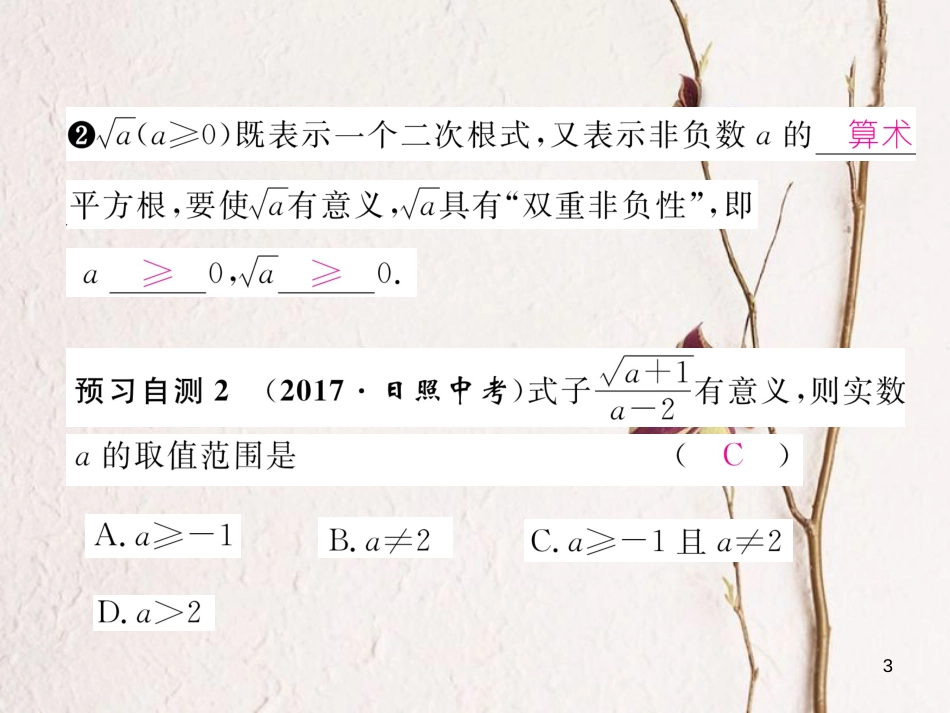 （黔西南专版）八年级数学下册 第16章 二次根式 16.1 二次根式 第1课时 二次根式的意义作业课件 （新版）新人教版_第3页