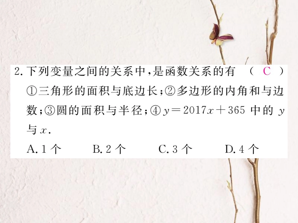 河北省八年级数学下册 19.1 变量与函数 19.1.1 变量与函数 第2课时 函数练习课件 （新版）新人教版_第3页