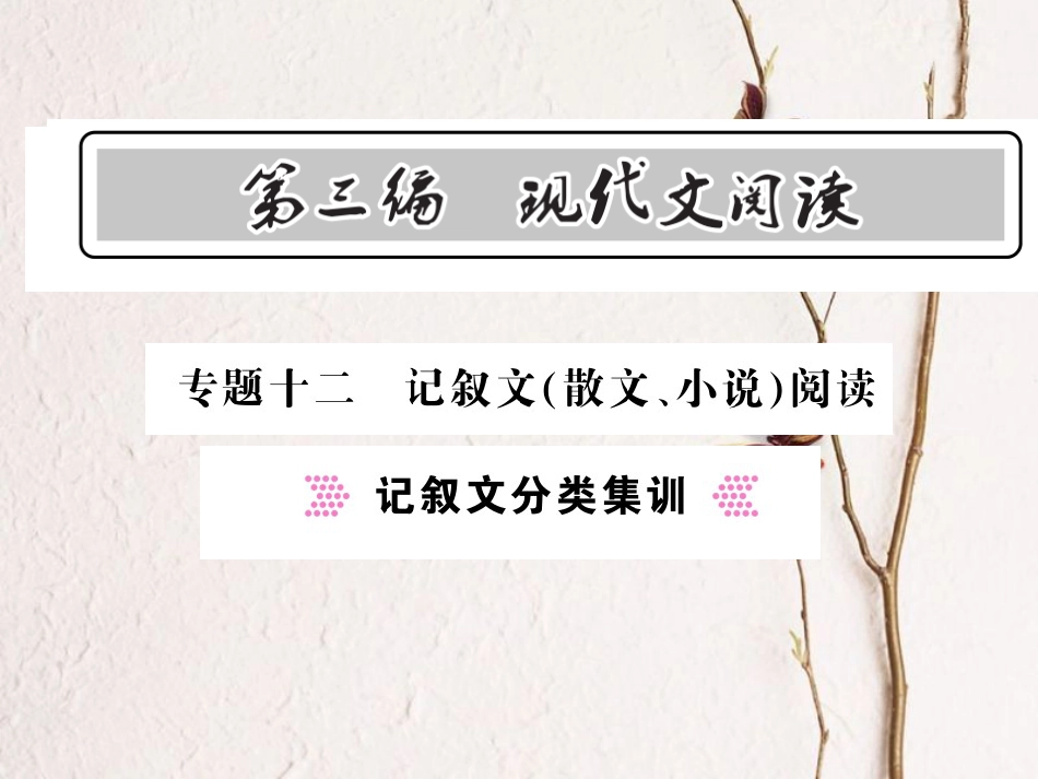中考语文总复习 第3编 现代文阅读 专题十二 记叙文（散文 小说）阅读 记叙文分类集训课件 语文版_第1页
