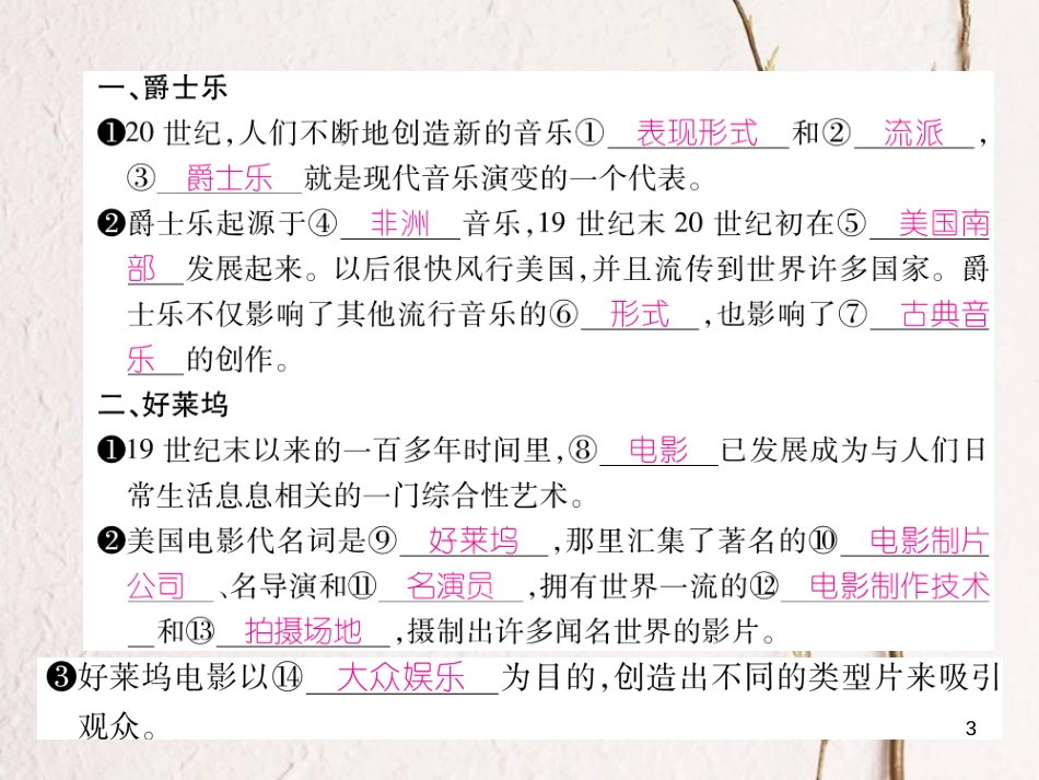 九年级历史下册 第八单元 现代科学技术和文化 第19课 现代音乐和电影作业课件 新人教版_第3页