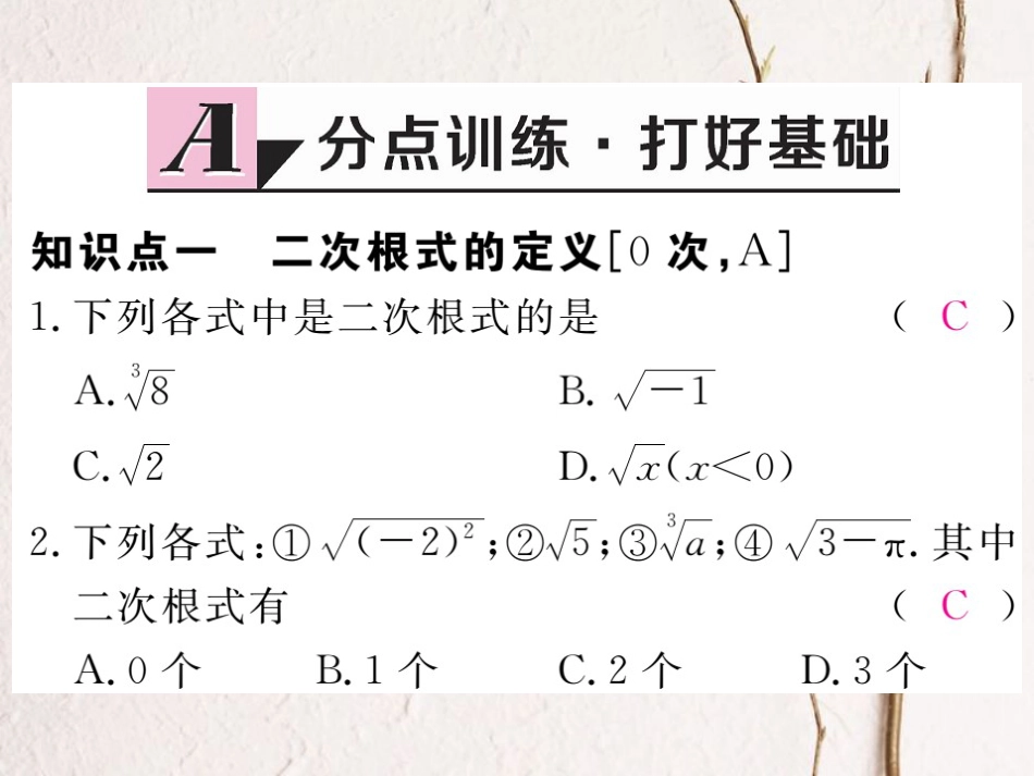 河北省八年级数学下册 16.1 二次根式 第1课时 二次根式的概念练习课件 （新版）新人教版(1)_第2页