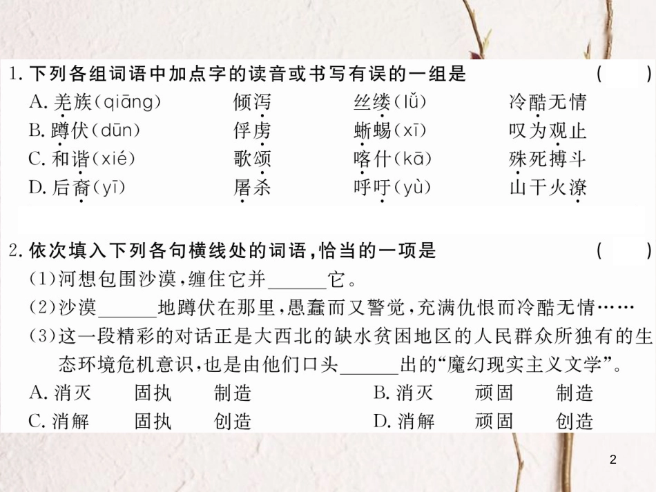 八年级语文下册 第三单元 11 河与沙习题课件 鄂教版(1)_第2页