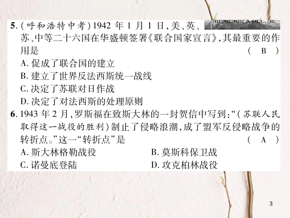 九年级历史下册 第三、四单元 达标测试卷作业课件 新人教版(1)_第3页