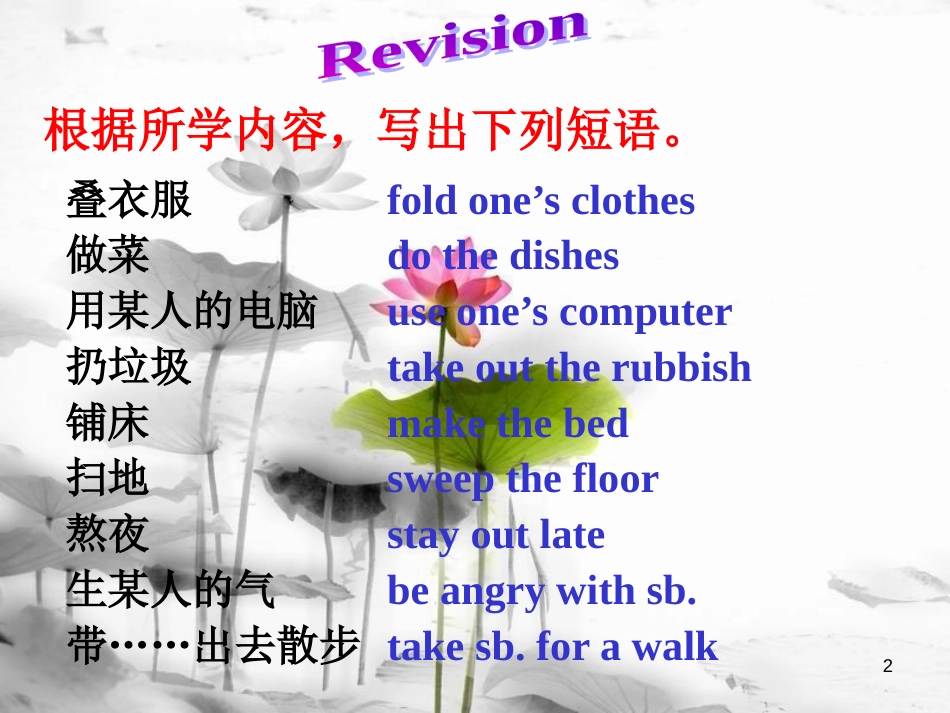 重庆市沙坪坝区虎溪镇八年级英语下册 Unit 3 Could you please clean your room Section A 3课件 （新版）人教新目标版_第2页