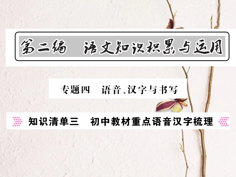 中考语文总复习 第2编 语文知识积累与运用 专题四 语音 汉字与书写 知识清单三 初中教材重点语音汉字梳理课件 语文版_第1页