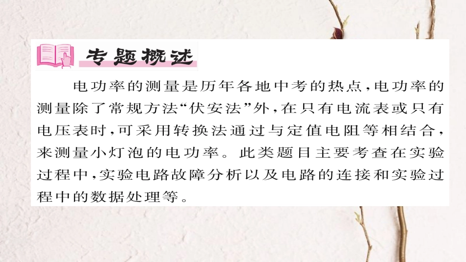 九年级物理全册 专题复习（5）测量小灯泡的电功率习题课件 （新版）新人教版(1)_第2页