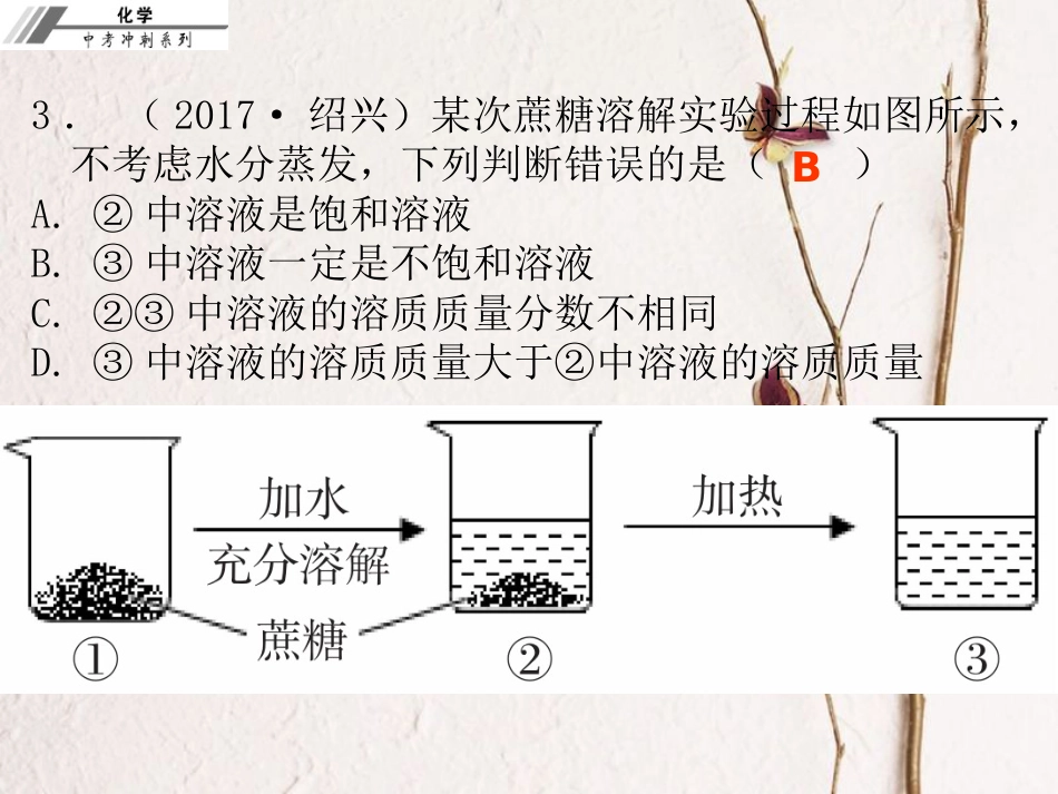中考化学冲刺 第12讲 溶液 溶液的浓度习题课件_第3页