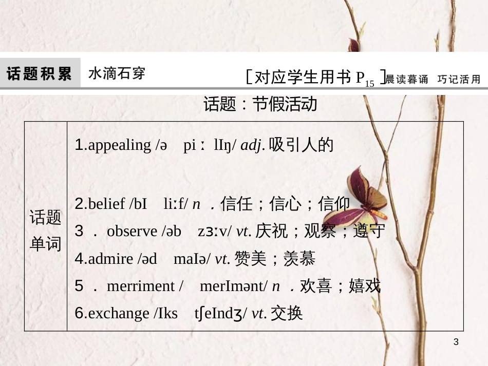 高考英语大一轮复习 第1部分 模块考点复习 Unit 3 Celebration课件 北师大版必修1_第3页