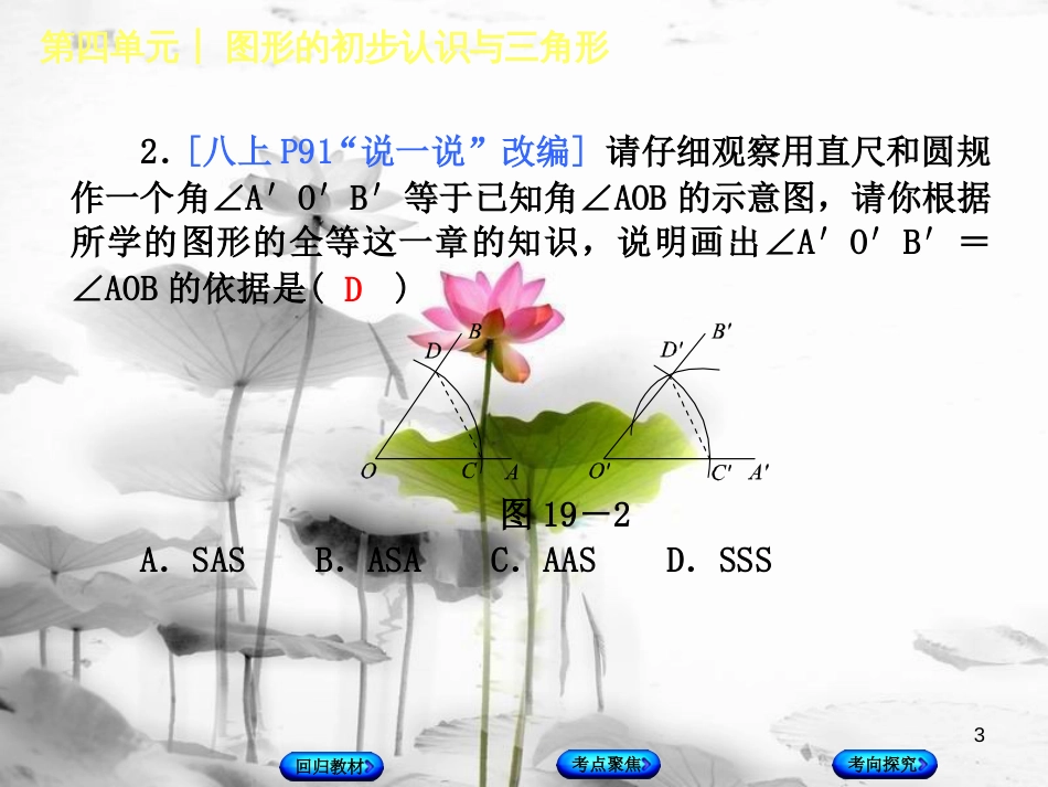 中考数学复习 第4单元 图形的初步认识与三角形 第19课时 全等三角形课件 湘教版_第3页