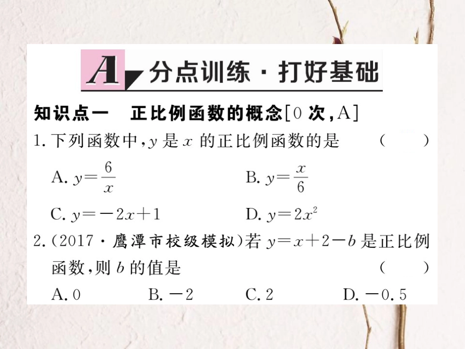 江西省八年级数学下册 第十九章 一次函数 19.2 一次函数 19.2.1 正比例函数 第1课时 正比例函数的概念练习课件 （新版）新人教版(1)_第2页