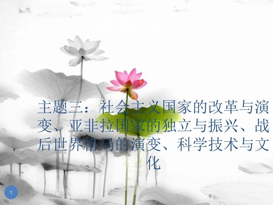 广东省中考历史总复习 世界历史下 主题三 社会主义国家的改革与演变、亚非拉国家的独立与振兴、战后世界格局的演变、科学技术与文化课件(1)_第1页