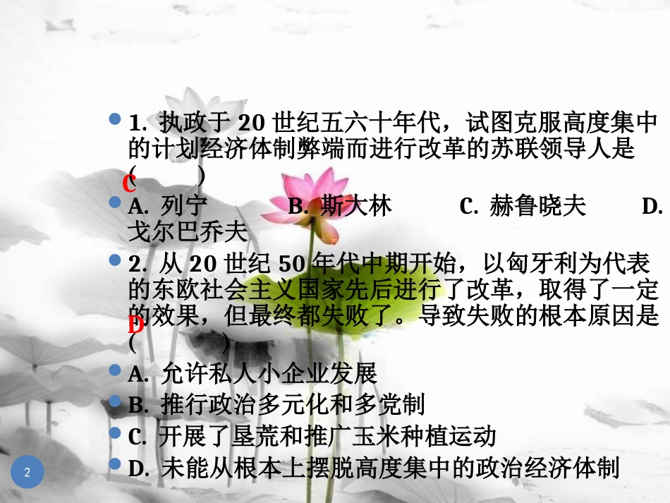广东省中考历史总复习 世界历史下 主题三 社会主义国家的改革与演变、亚非拉国家的独立与振兴、战后世界格局的演变、科学技术与文化课件(1)_第2页