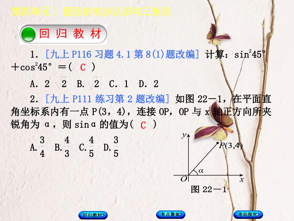 中考数学复习 第4单元 图形的初步认识与三角形 第22课时 锐角三角函数及其应用课件 湘教版_第2页