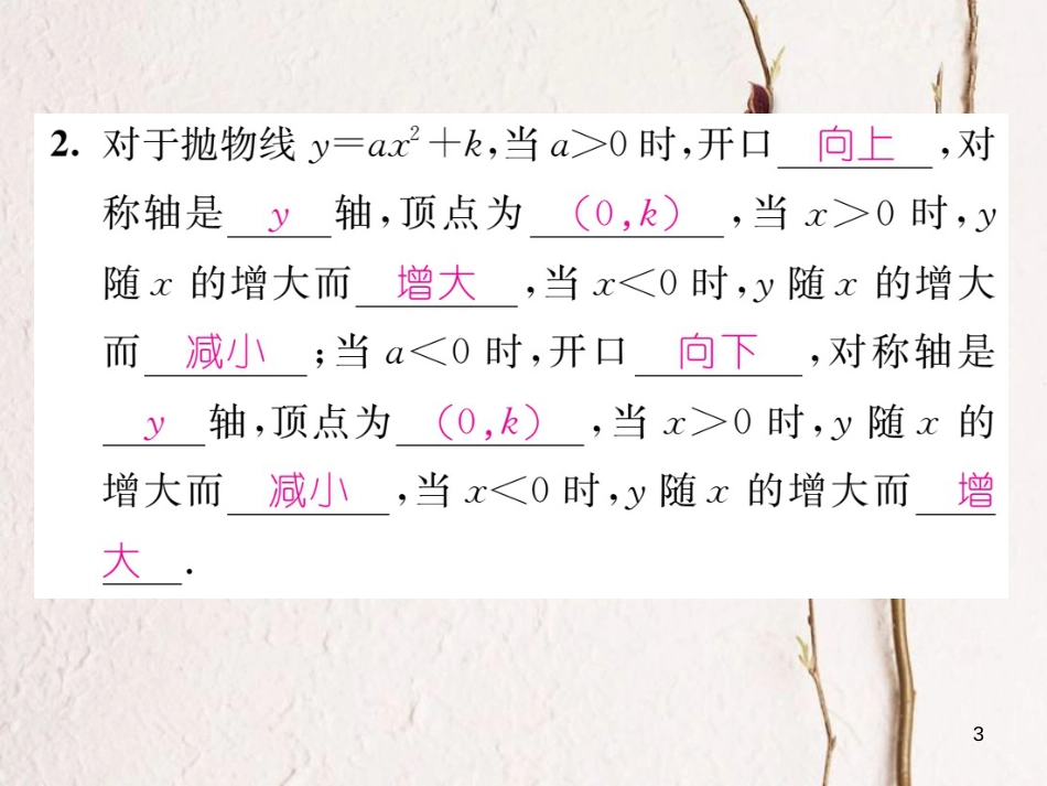 九年级数学下册 第26章 二次函数 26.2 二次函数的图象与性质 26.2.2 二次函数y=ax2+bx+c的图象与性质（第1课时）作业课件 （新版）华东师大版(1)_第3页