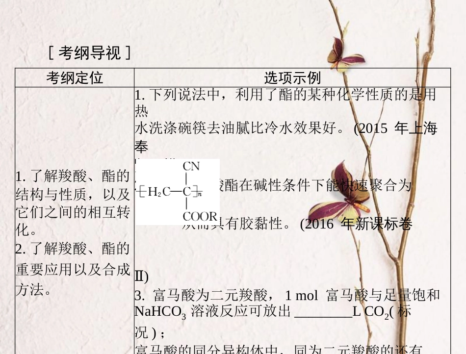 高考化学大一轮专题复习 第七单元 有机化学 第36讲 羧酸 酯 油脂课件(1)_第2页