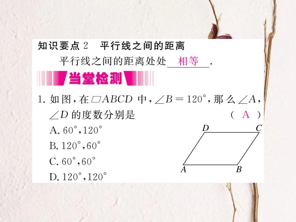 八年级数学下册 第19章 四边形 19.2 平行四边形 第1课时 平行四边形的边、角的性质导学课件 （新版）沪科版(1)_第3页