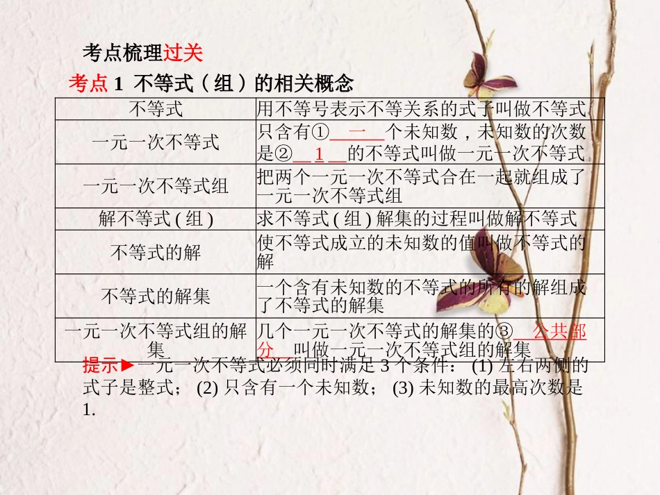 山东省滨州市中考数学复习 第二章 方程(组)与不等式(组)第8讲 不等式(组)课件_第2页