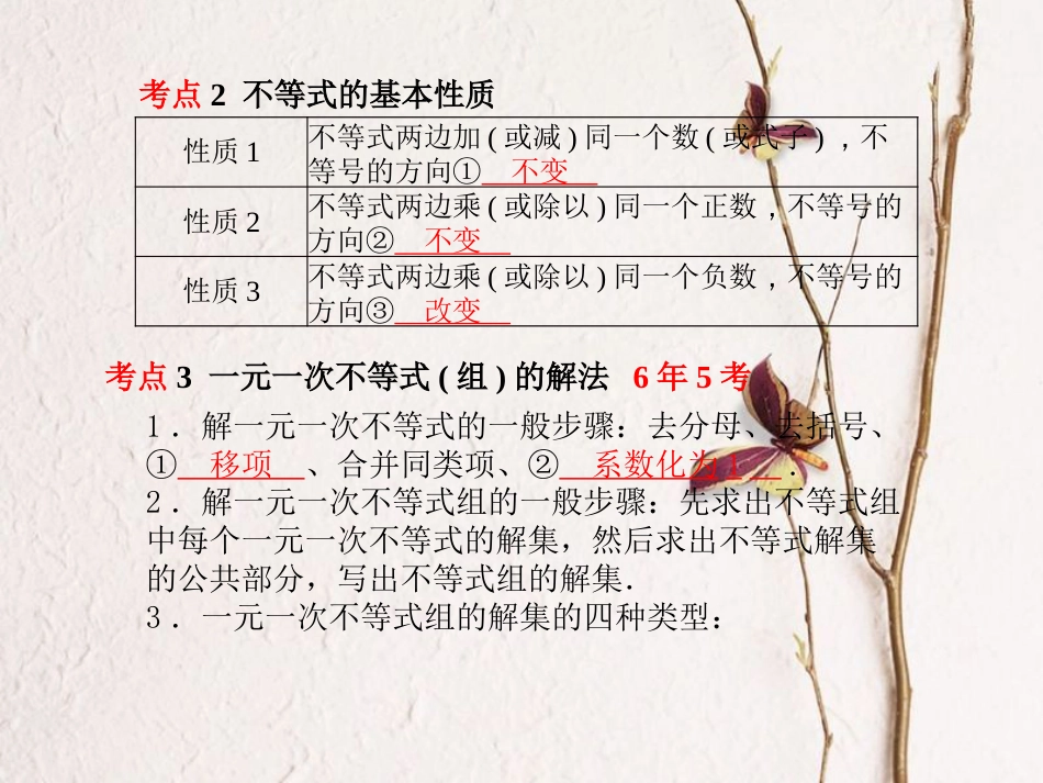 山东省滨州市中考数学复习 第二章 方程(组)与不等式(组)第8讲 不等式(组)课件_第3页