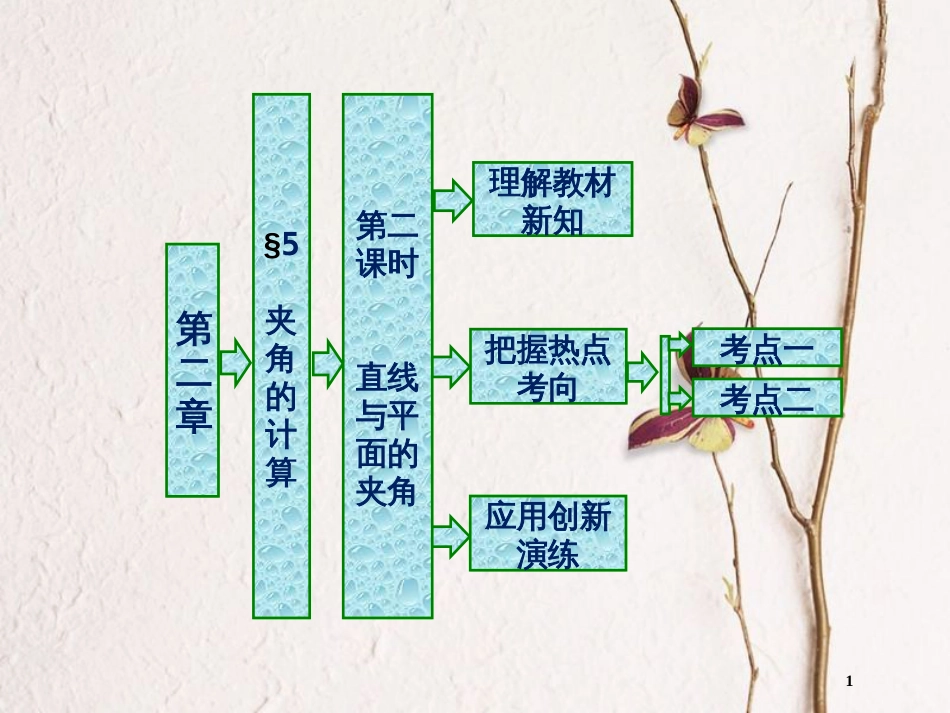 高中数学 第二章 空间向量与立体几何 5 第二课时 直线与平面的夹角课件 北师大版选修2-1_第1页