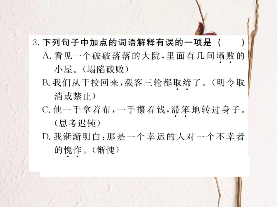 （江西专版）七年级语文下册 第三单元 10老王习题课件 新人教版_第3页