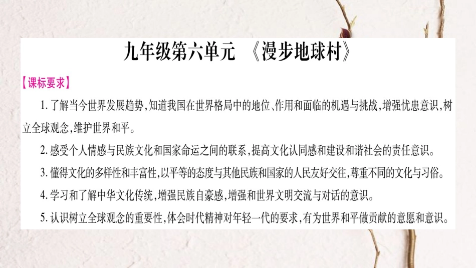 （广西专版）中考政治总复习 九年级 第6单元 漫步地球村课件(1)_第1页