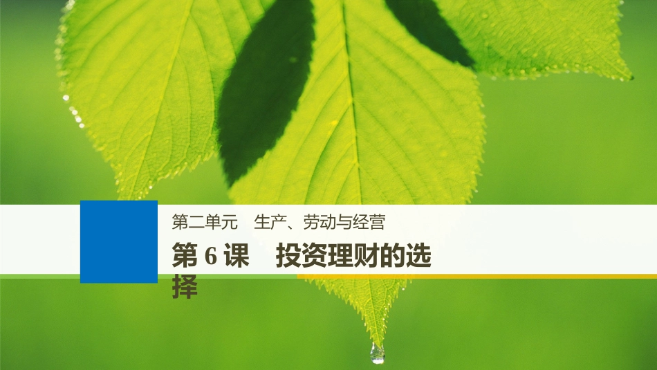 （江苏专版）2019届高考政治一轮复习 第二单元 生产、劳动与经营 第6课 投资理财的选择课件 新人教版必修1(1)_第1页