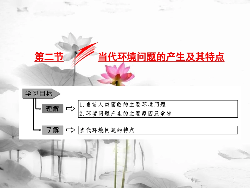 高中地理 第一章 环境与环境问题 第二节 当代环境问题的产生及其特点课件 新人教版选修6_第1页
