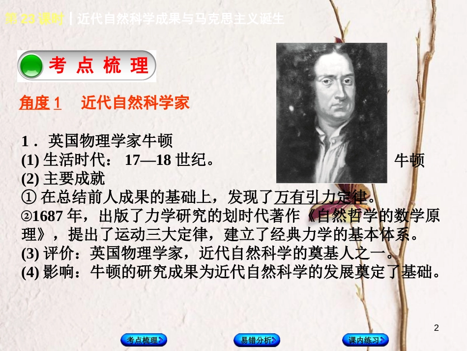 （江西专版）中考历史复习 第1部分 教材梳理篇 第五单元 世界近代史 第23课时 近代自然科学成果与马克思主义诞生课件_第2页