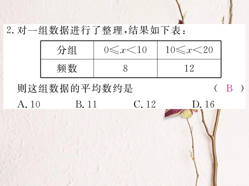 贵州省春八年级数学下册 20.1 数据的集中趋势 20.1.1 平均数 第2课时 用样本平均数估计总体平均数作业课件 （新版）新人教版(1)_第3页