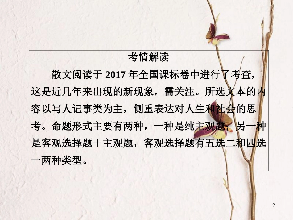 高三语文二轮复习 第二部分 现代文阅读 专题八 文学类文本阅读（散文）考点1 理解词句 结构课件(1)_第2页