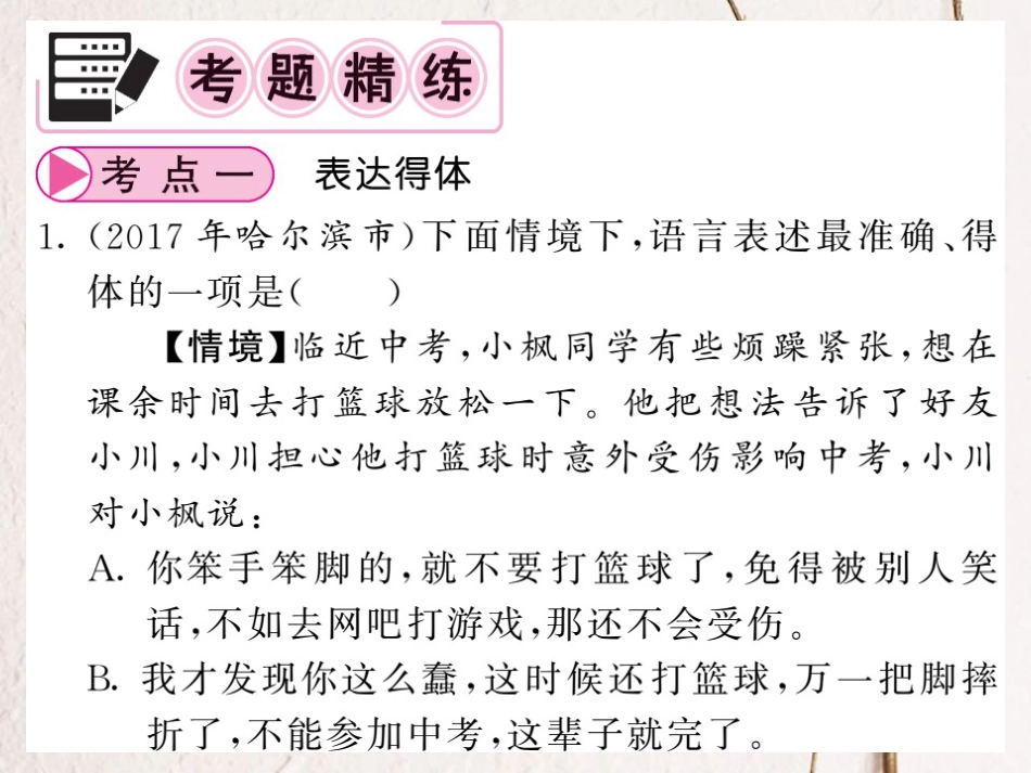 中考语文二轮复习 专题突破讲读 第2部分 综合实践与探究 专题九口语交际课件_第2页