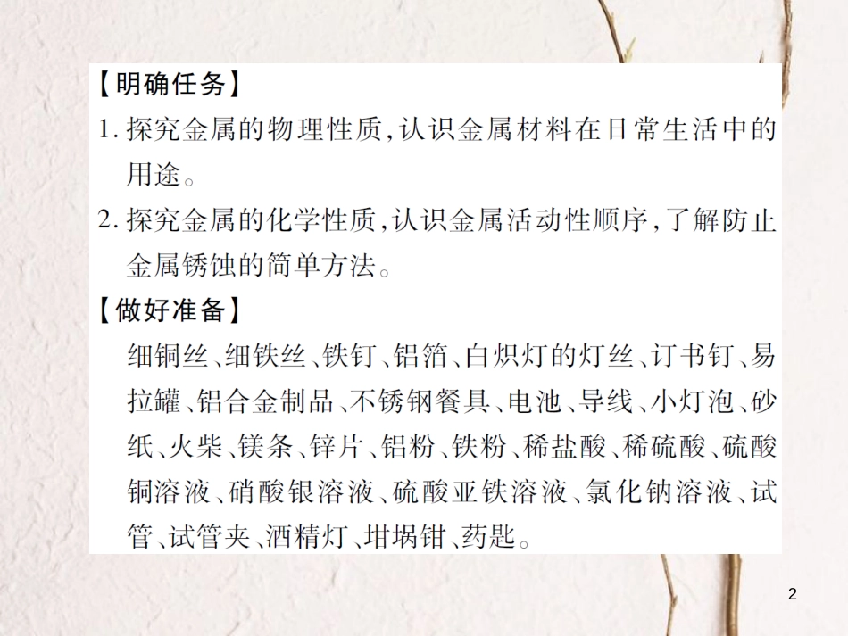 九年级化学下册 第九单元 金属 到实验室去 探究金属的性质习题课件 （新版）鲁教版_第2页