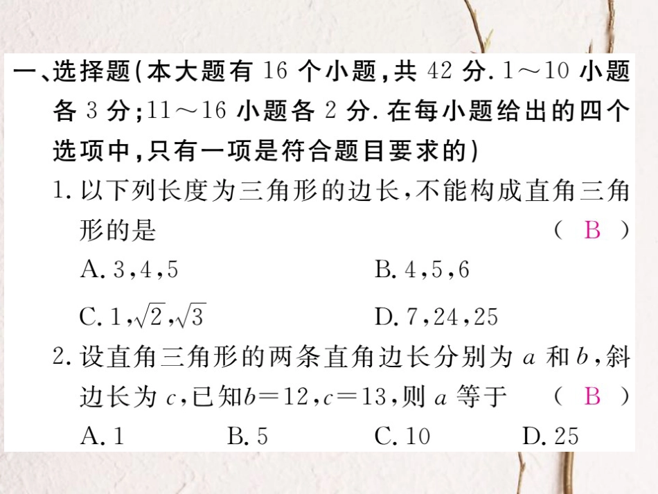 河北省八年级数学下册 17 勾股定理检测卷练习课件 （新版）新人教版(1)_第2页