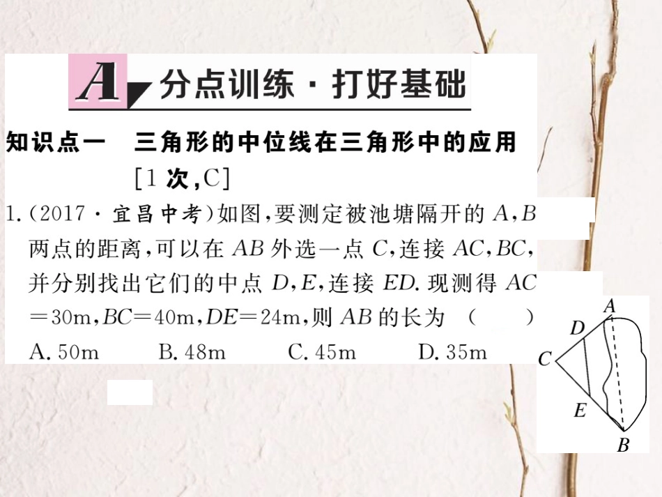 江西省八年级数学下册 第十八章 平行四边形 18.1 平行四边形 18.1.2 平行四边形的判定 第3课时 三角形的中位线练习课件 （新版）新人教版(1)_第2页