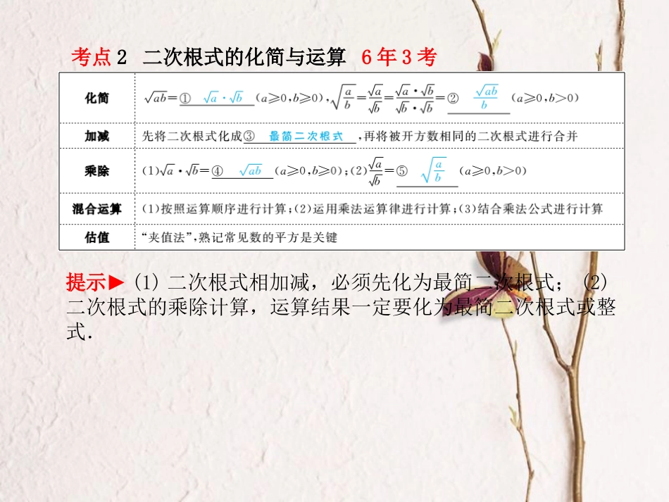 山东省滨州市中考数学复习 第1章 数与式 第4讲 二次根式课件(1)_第3页