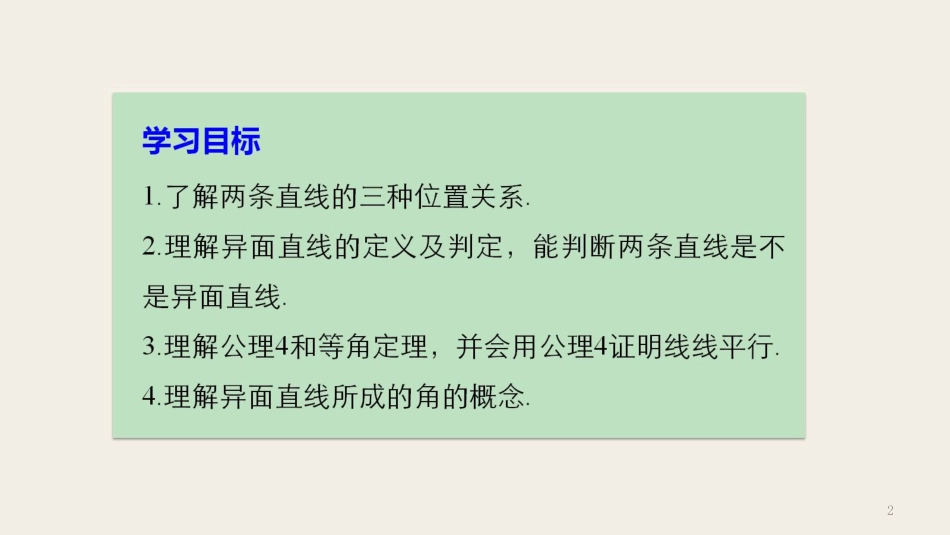 高中数学 第一章 立体几何初步 1.2.2 空间两条直线的位置关系课件 苏教版必修2(1)_第2页