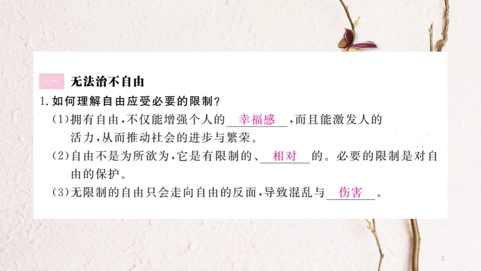 八年级道德与法治下册 第四单元 崇尚法治精神 第八课 维护公平正义 第1框 自由平等的真谛习题讲评课件 新人教版_第2页