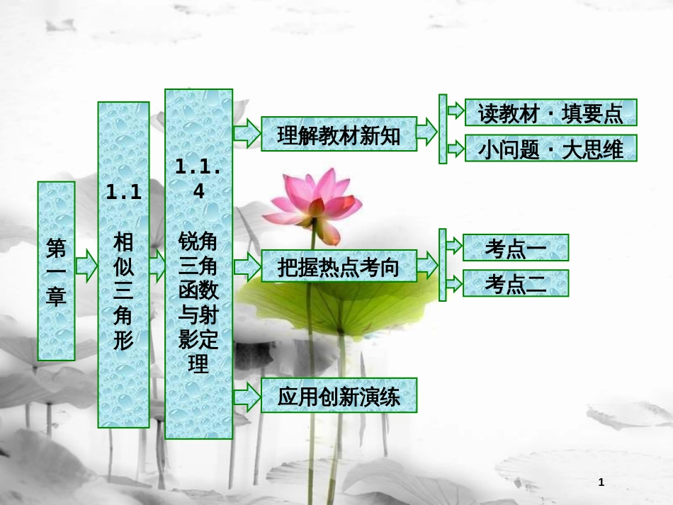 高中数学 第一章 相似三角形定理与圆幂定理 1.1.4 锐角三角函数与射影定理课件 新人教B版选修4-1_第1页