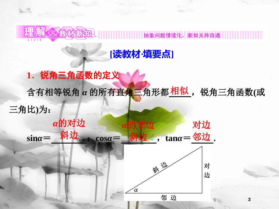 高中数学 第一章 相似三角形定理与圆幂定理 1.1.4 锐角三角函数与射影定理课件 新人教B版选修4-1_第3页